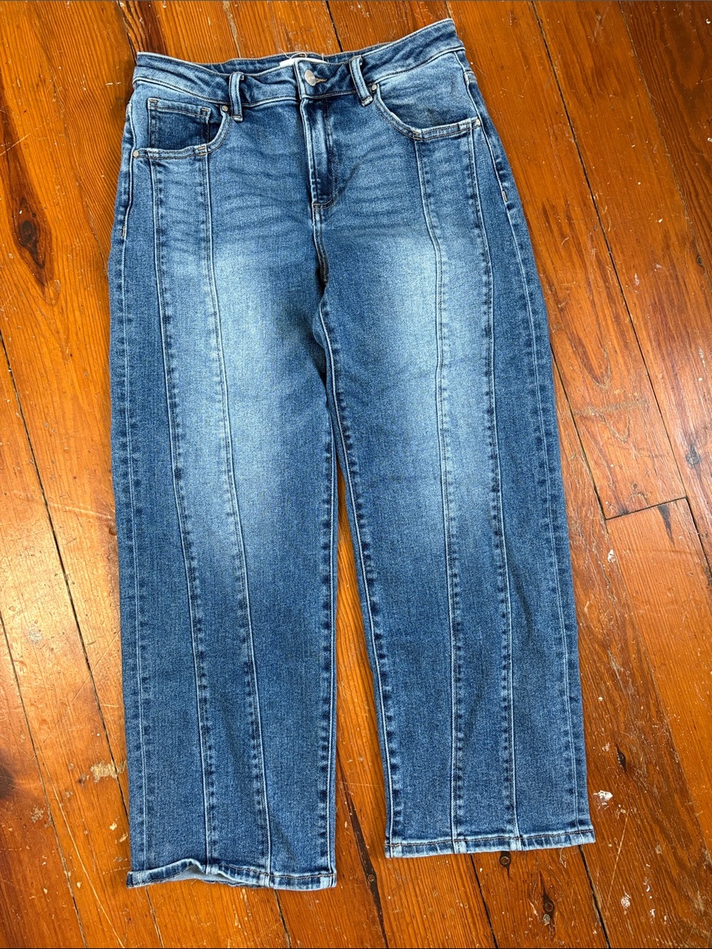 Risen Jeans Classic High-Rise Wide Leg Jeans Seam Detail Blue Size 7/28